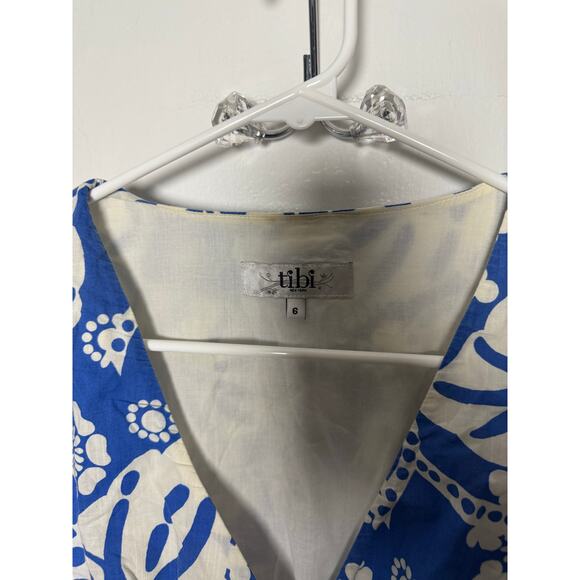 Tibi Women's Blue White Floral Cotton Classic Chic Wrap Mini Dress Size 6 - Picture 5 of 9